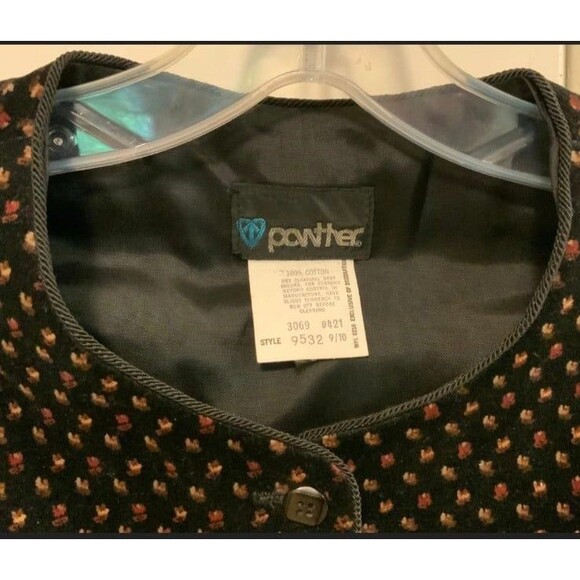 Vintage 70s Velvet Floral Vest Waistcoat Black Sz XS/S - Picture 5 of 6